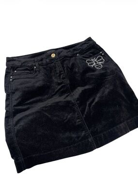 White House Black Market Black Velvet Mini Skirt with Rhinestone Bee